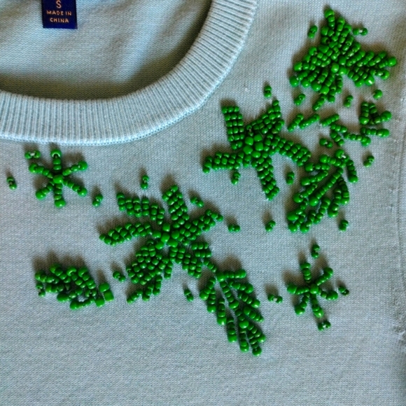 Brooks Brothers Short Sleeve Blue Green Aqua Beaded Knit Crew Neck Sweat… - Picture 3 of 15